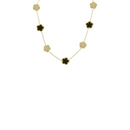 Flower 14K Goldplated Cubic Zirconia Station Clover Necklace