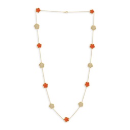 Flower Collection 14K Goldplated, Coral Agate & Cubic Zirconia Necklace