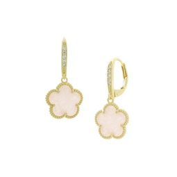 Flower 14K Goldplated, Pink Crystal & Cubic Zirconia Drop Earrings