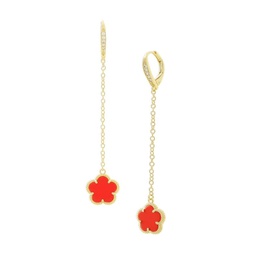 Flower 14K Goldplated, Faux Coral & Cubic Zirconia Huggie Drop Earrings