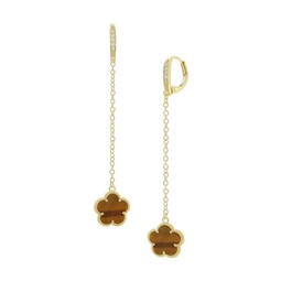 Flower 14K Goldplated, Tigers Eye & Cubic Zirconia Huggie Drop Earrings