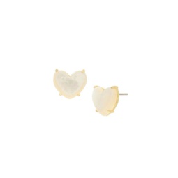 Heart 14K Goldplated & Mother Of Pearl Stud Earrings