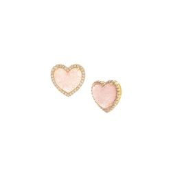 14K Goldplated, Pink Crystal & Cubic Zirconia Heart Stud Earrings