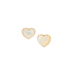 Heart 14K Goldplated, Mother Of Pearl & Cubic Zirconia Stud Earrings