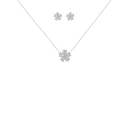 2-Piece Rhodium Plated Cubic Zirconia Flower Necklace & Earring Set