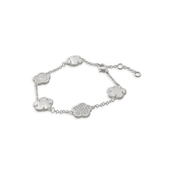 Flower Rhodium Plated, Cubic Zirconia & Mother-Of-Pearl Charm Bracelet