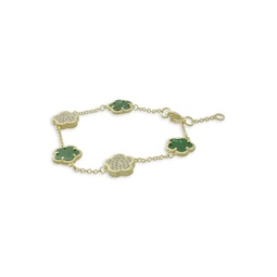 Flower Collection 14K Goldplated, Synthetic Emerald & Cubic Zirconia Bracelet