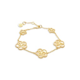 Flower 14K Yellow Goldplated & Mother Of Pearl Station Bracelet