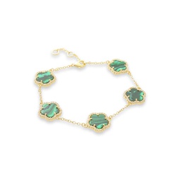 Flower 14K Goldplated, Synthetic Emerald & Cubic Zirconia Station Bracelet