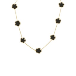 Flower 14K Yellow Goldplated, Onyx & Cubic Zirconia Station Necklace