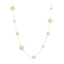 Flower 14K Goldplated & Mother Of Pearl Double Wrap Station Necklace