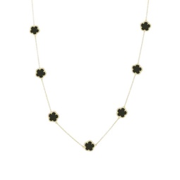 Flower 14K Goldplated, Onyx & Cubic Zirconia Long Station Necklace