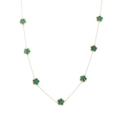 Flower 14K Goldplated, Synthetic Emerald & Cubic Zirconia Station Long Necklace