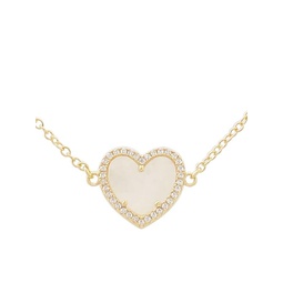 Heart 14K Goldplated, Mother Of Pearl & Cubic Zirconia Pendant Necklace/16