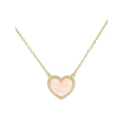 14K Goldplated, Pink Crystal & Cubic Zirconia Heart Pendant Necklace