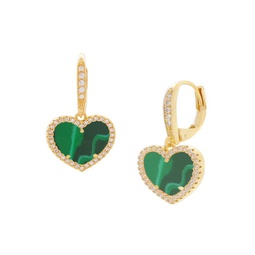 Heart 14K Goldplated, Synthetic Emerald & Cubic Zirconia Drop Earrings