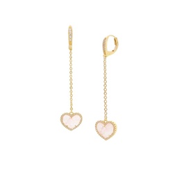 Heart 14K Goldplated, Pink Crystal & Cubic Zirconia Drop Earrings