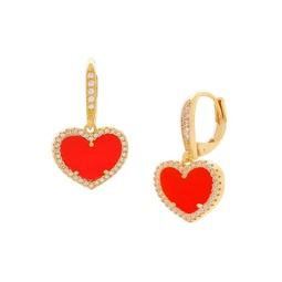Heart 14K Goldplated, Synthetic Coral & Cubic Zirconia Drop Earrings