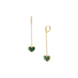 Heart 14K Yellow Goldplated, Synthetic Emerald & Cubic Zirconia Dangle Earrings