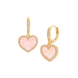 Heart 14K Goldplated, Pink Quartz & Cubic Zirconia Drop Earrings