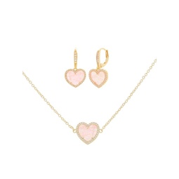 Heart 2-Piece 14K Goldplated, Pink Crystal & Cubic Zirconia Necklace & Earrings Set