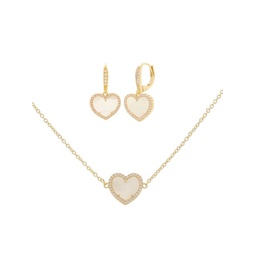 Heart 2-Piece 14K Goldplated, Mother Of Pearl & Cubic Zirconia Pendant Necklace & Earrings Set