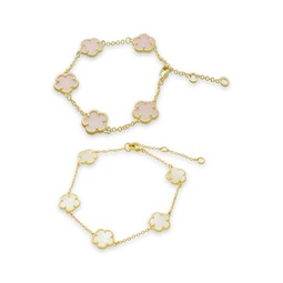 Flower 14K Goldplated, Mother Of Pearl & Pink Crystal Bracelet Set