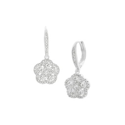 Flower Rhodium Plated Cubic Zirconia Floral Drop Earring