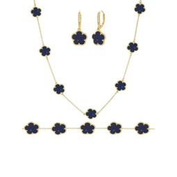 Flower 3-Piece 14K Goldplated, Faux Sapphire, Cubic Zirconia Earring, Bracelet & Necklace Set