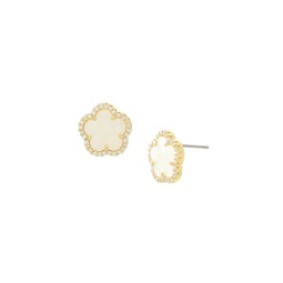 Flower 14K Goldplated, Mother of Pearl & Cubic Zirconia Stud Earrings