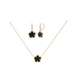 Flower 2-Piece 14K Goldplated, Onyx & Cubic Zirconia Necklace Earring Set