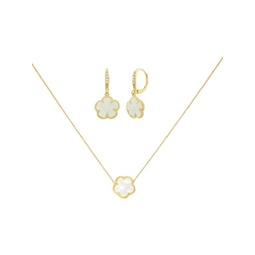 Flower 2-Piece 14K Goldplated, Mother of Pearl & Cubic Zirconia Necklace Earring Set