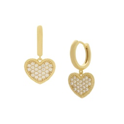 Heart 14K Goldplated & Cubic Zirconia Huggie Hoop Earrings