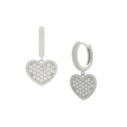 Heart 14K Silverplated & Cubic Zirconia Huggie Hoop Earrings