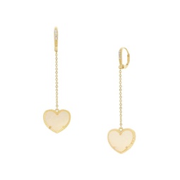 Heart 14K Goldplated Drop Huggie Earrings