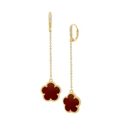 Flower 14K Goldplated, Agate & Cubic Zirconia Drop Earrings
