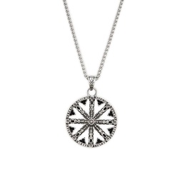 Stainless Steel & Beaded Wheel Of Karma Pendant Necklace