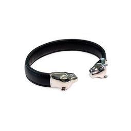 Stainless Steel & Leather Panther Cuff Bracelet