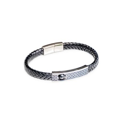 Dell Arte Stainless Steel, Leather & Black Onyx Bracelet