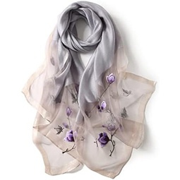 Jeelow Silk Wool Fashion Scarf Shawl Wrap Lightweight Sheer For Women Floral Embroidery Wedding Party Prom