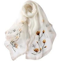 Jeelow Silk Wool Fashion Scarf Shawl Wrap Lightweight Sheer For Women Floral Embroidery Wedding Party Prom