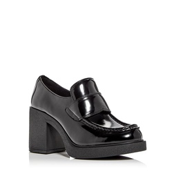 Womens Plain-Jane Block Heel Loafers