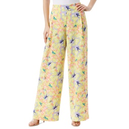 Winnie Floral-Print Pull-On Wide-Leg Pants