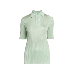 Fitted Rib-Knit Polo Top