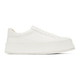 White Leather Platform Low-Top Sneakers 222249F128001