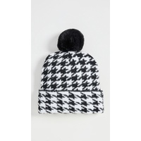 Houndstooth Knit Hat with Pom