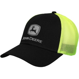 John Deere Hi-Viz Mesh Hat W/Rubber Logo, Black, Black/Hi Vis Yellow, One Size