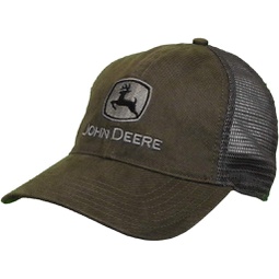 John Deere Oilskin Mesh Hat W/Silver Logo, Drab Green, Grey/White, One Size