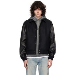 Black Varsity Leather Jacket 241761M181006