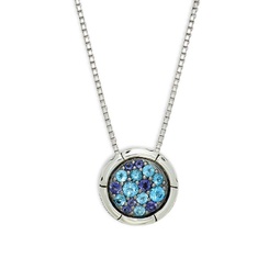 Bamboo Sterling Silver, Swiss Blue Topaz & Iolite Pendant Necklace